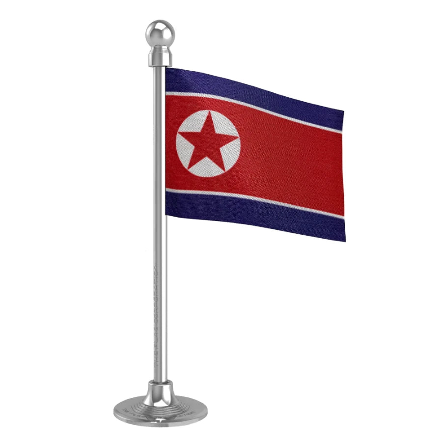 North Korea Car Dashboard Flag of 2in x 3in With A Steel or Plastic Base
