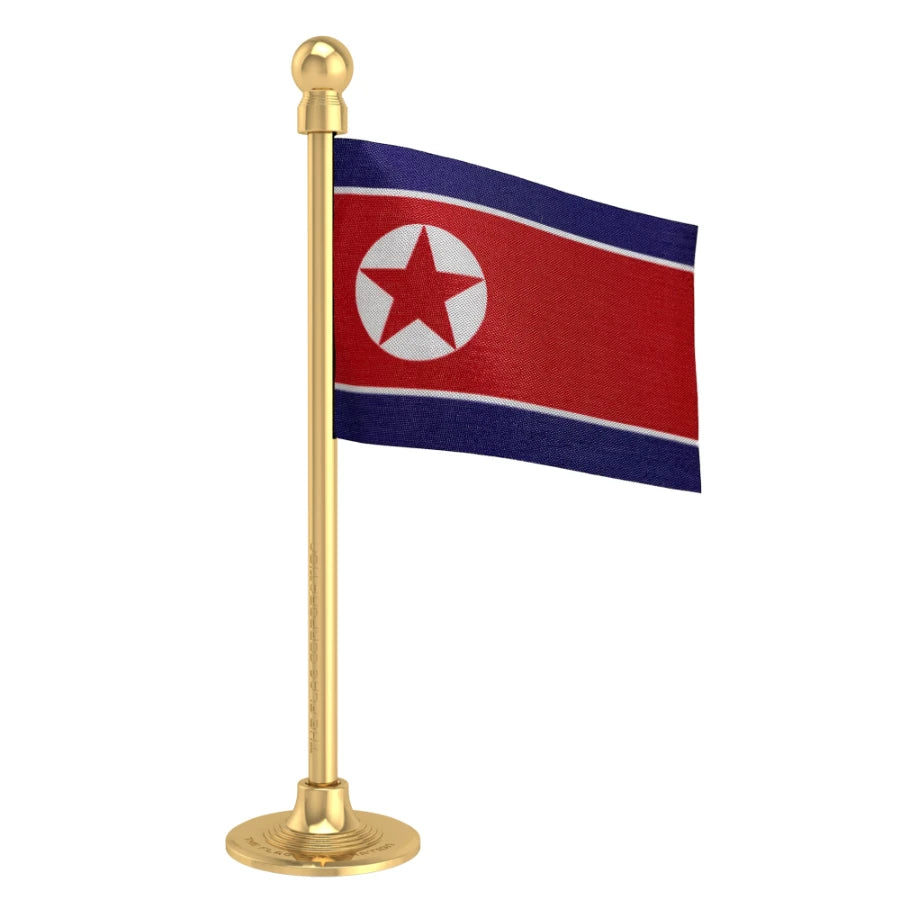 North Korea Car Dashboard Flag of 2in x 3in With A Steel or Plastic Base