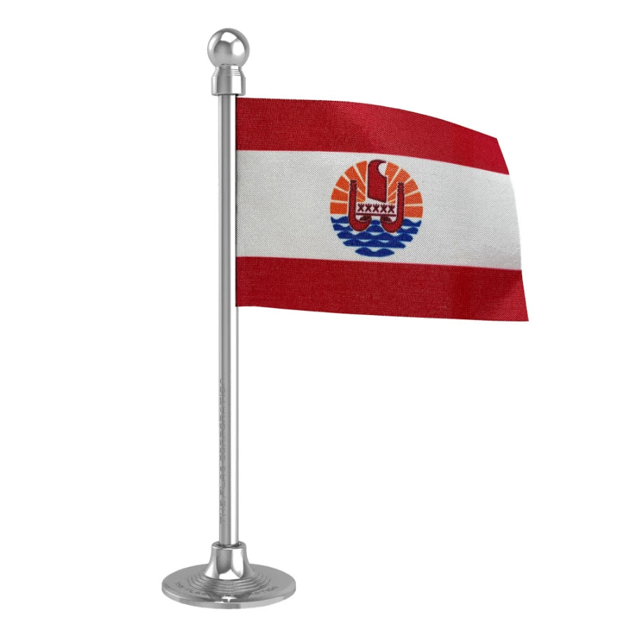French Polynesia Car Dashboard Flag of 2in x 3in With A Steel or Plastic Base