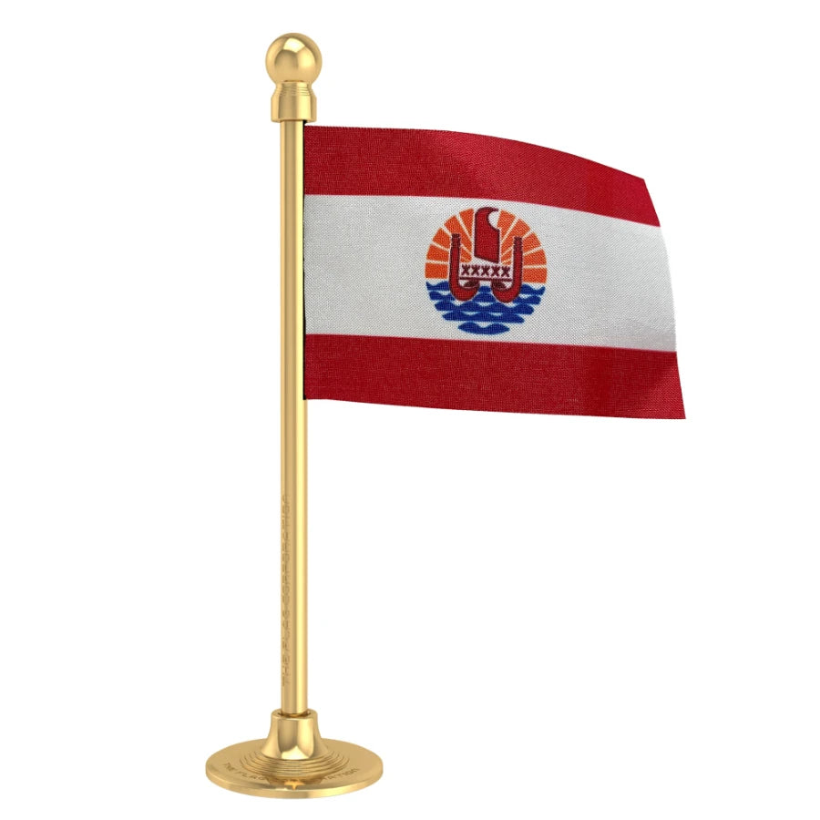 French Polynesia Car Dashboard Flag of 2in x 3in With A Steel or Plastic Base