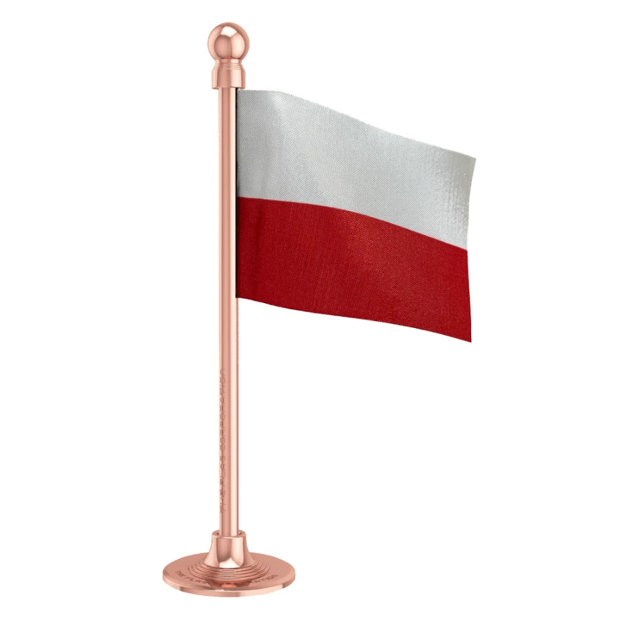 Poland Car Dashboard Flag of 2in x 3in With A Steel or Plastic Base