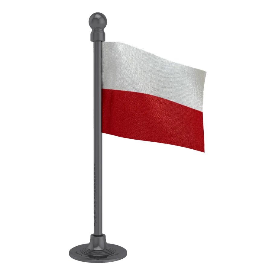 Poland Car Dashboard Flag of 2in x 3in With A Steel or Plastic Base