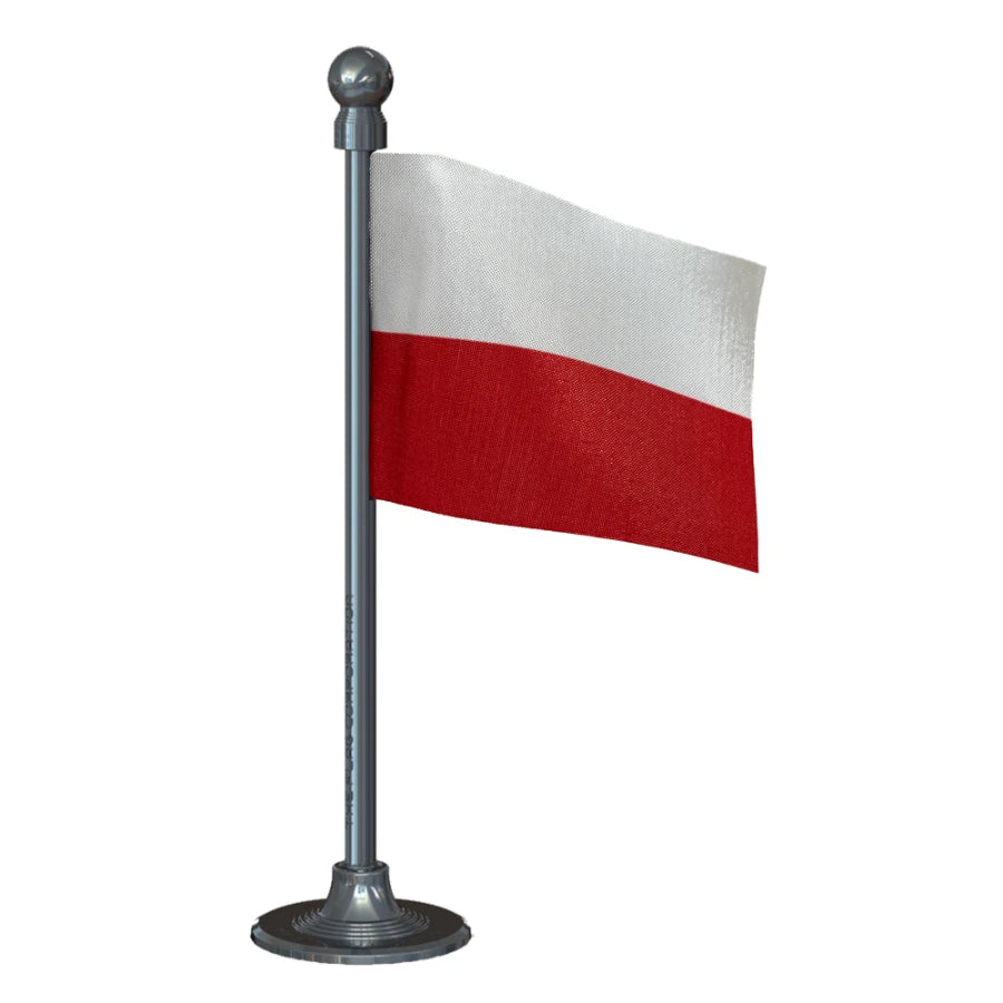 Poland Car Dashboard Flag of 2in x 3in With A Steel or Plastic Base
