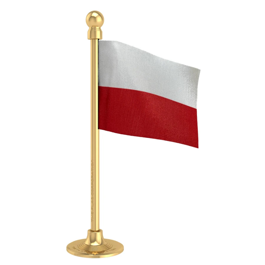 Poland Car Dashboard Flag of 2in x 3in With A Steel or Plastic Base