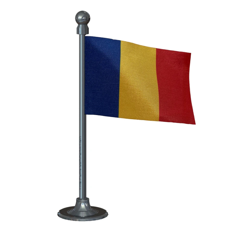 Romania Car Dashboard Flag of 2in x 3in With A Steel or Plastic Base