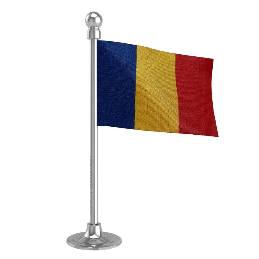 Romania Car Dashboard Flag of 2in x 3in With A Steel or Plastic Base