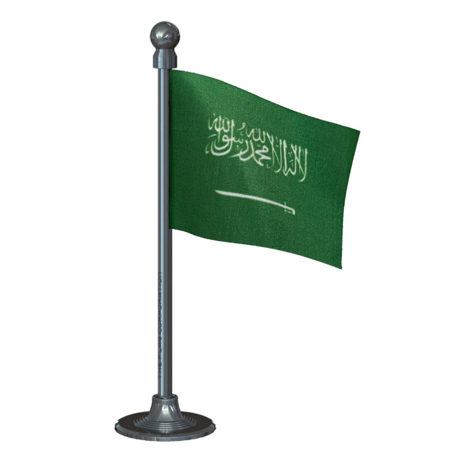 Saudi Arabia Car Dashboard Flag of 2in x 3in With A Steel or Plastic Base