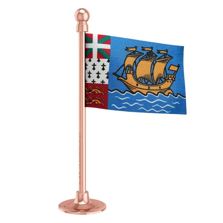 Saint Pierre & Miquelon Car Dashboard Flag of 2in x 3in With A Steel or Plastic Base