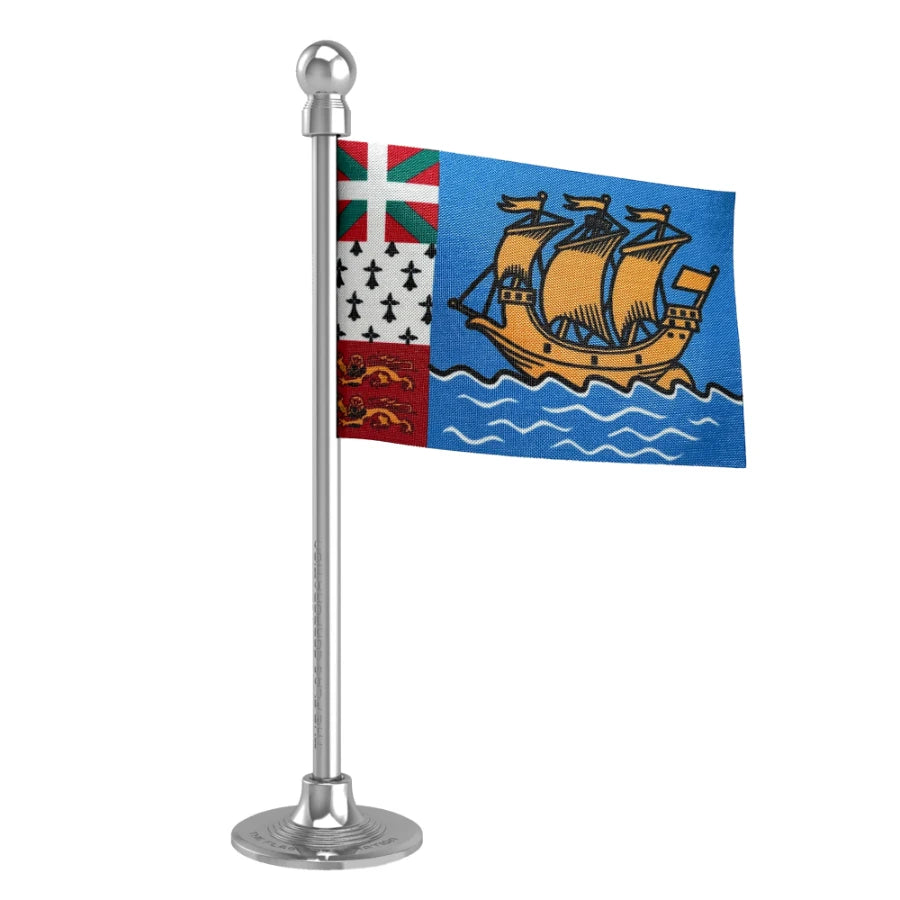 Saint Pierre & Miquelon Car Dashboard Flag of 2in x 3in With A Steel or Plastic Base