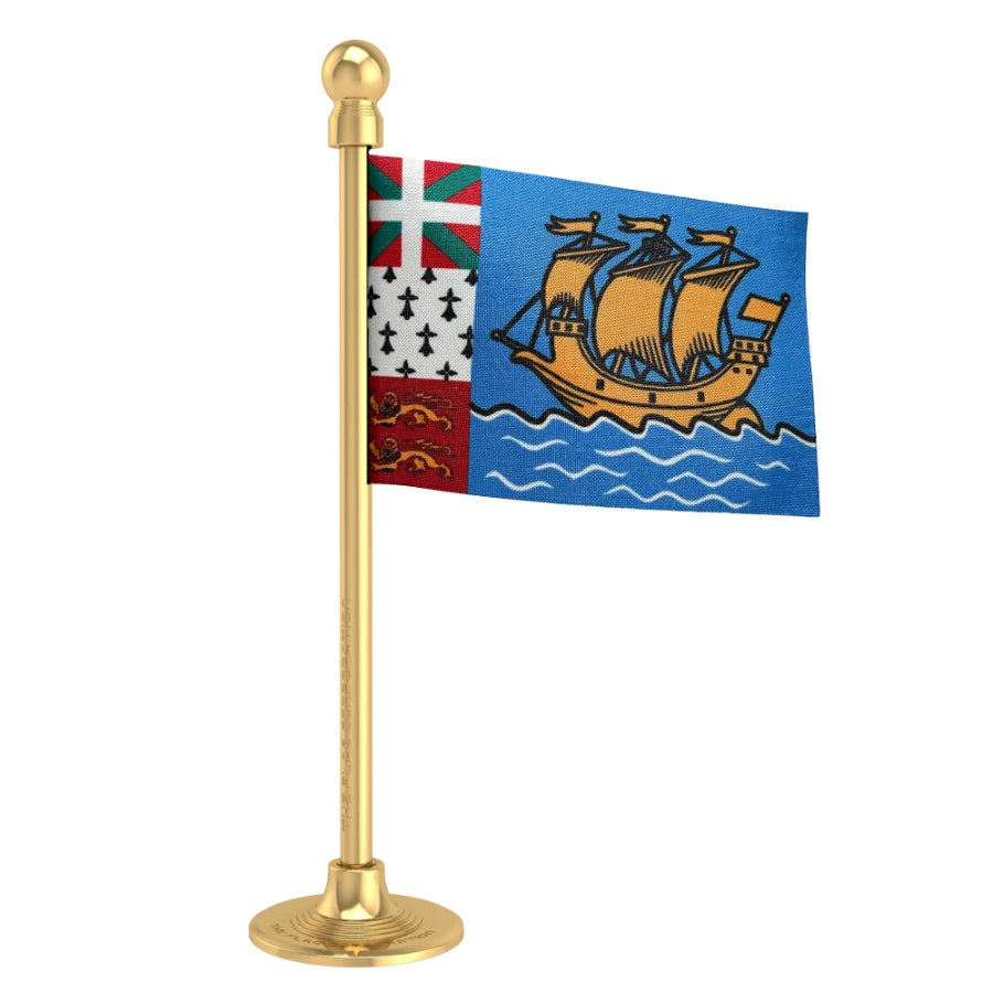 Saint Pierre & Miquelon Car Dashboard Flag of 2in x 3in With A Steel or Plastic Base