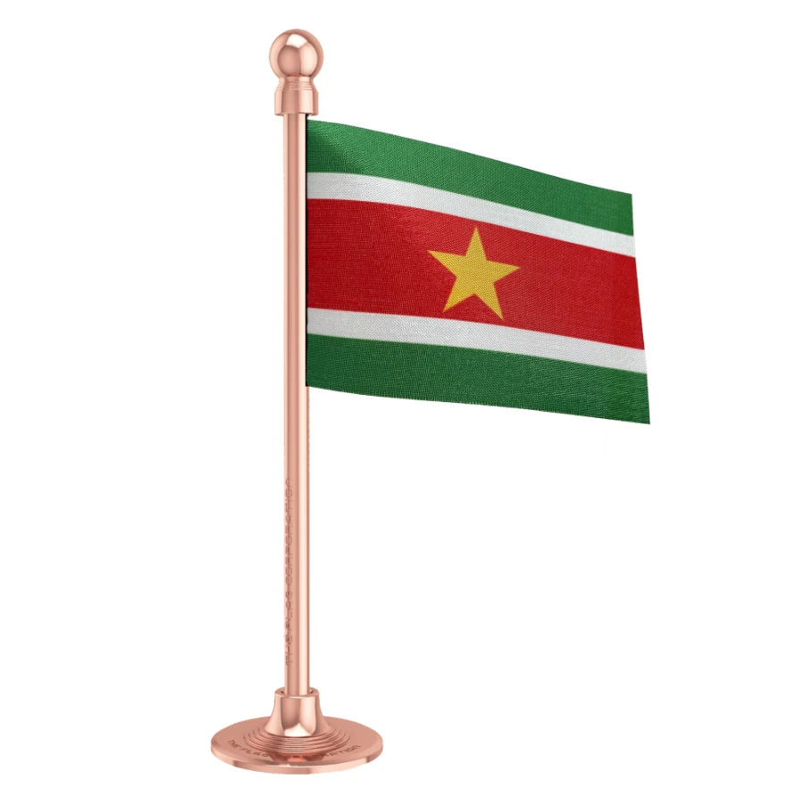 Suriname Car Dashboard Flag of 2in x 3in With A Steel or Plastic Base