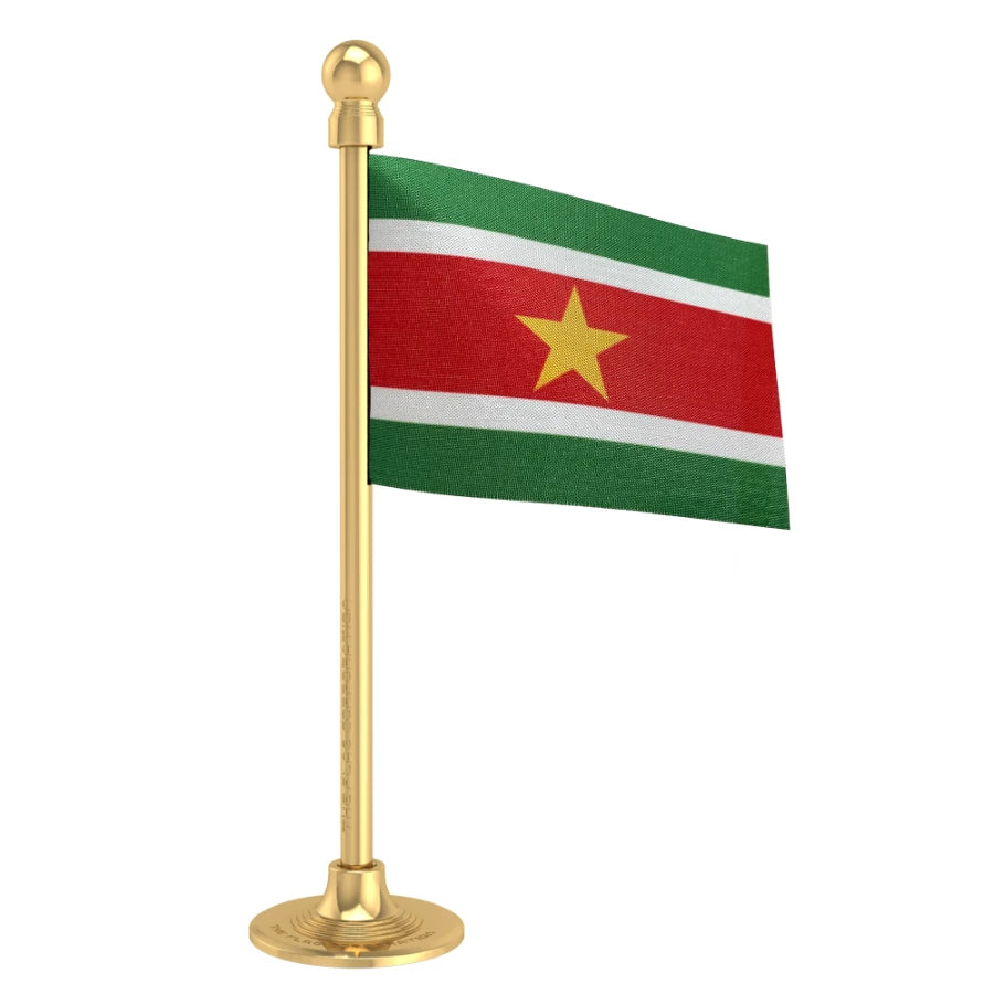 Suriname Car Dashboard Flag of 2in x 3in With A Steel or Plastic Base
