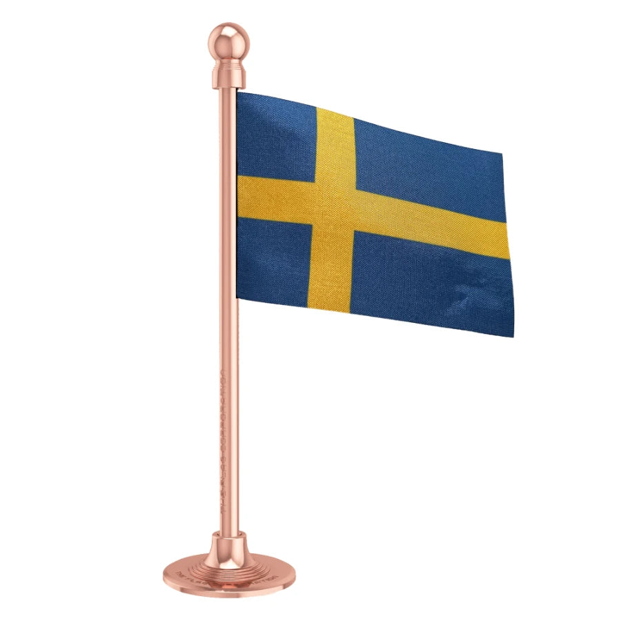 Sweden Car Dashboard Flag of 2in x 3in With A Steel or Plastic Base