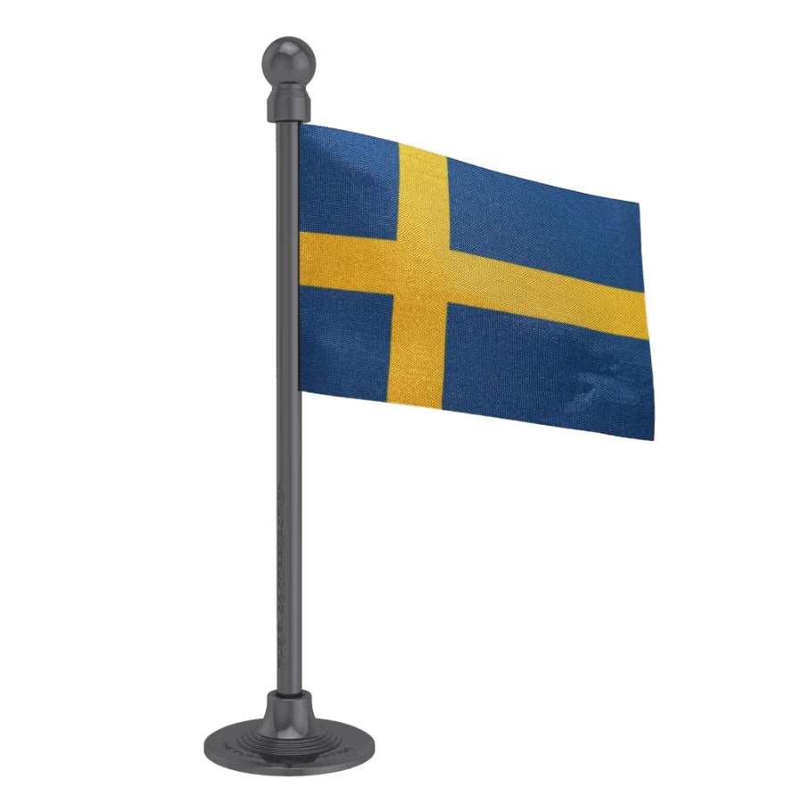 Sweden Car Dashboard Flag of 2in x 3in With A Steel or Plastic Base
