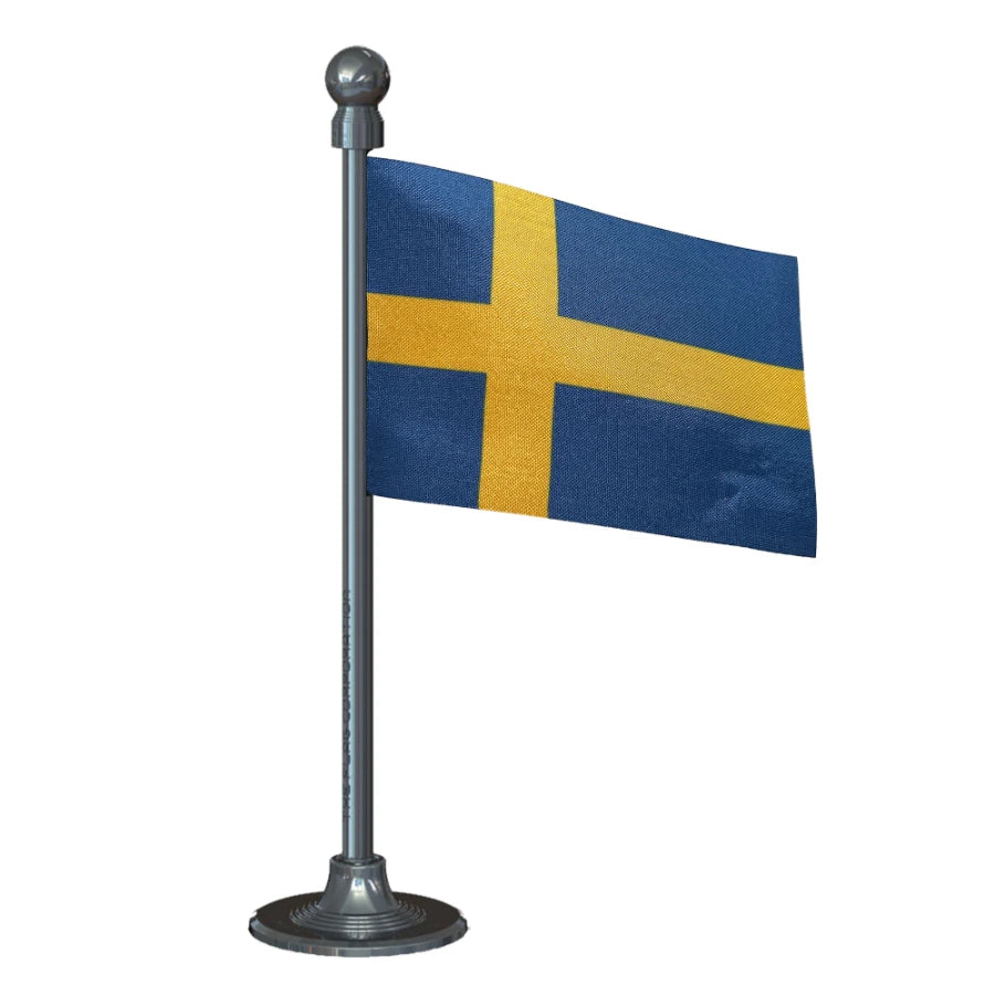 Sweden Car Dashboard Flag of 2in x 3in With A Steel or Plastic Base