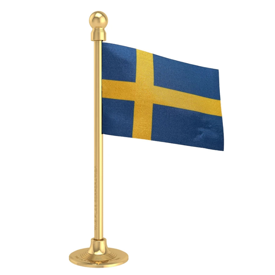 Sweden Car Dashboard Flag of 2in x 3in With A Steel or Plastic Base