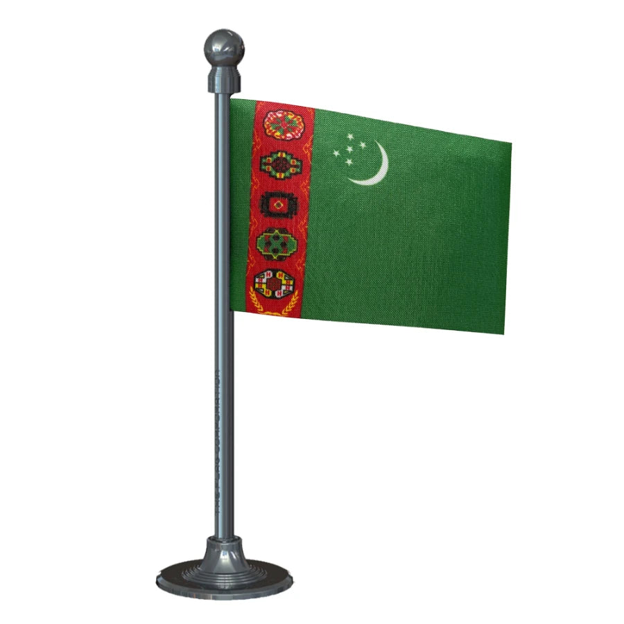 Turkmenistan Car Dashboard Flag of 2in x 3in With A Steel or Plastic Base