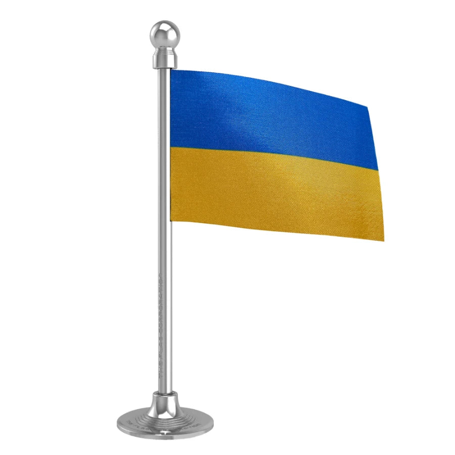 Ukraine Car Dashboard Flag of 2in x 3in With A Steel or Plastic Base