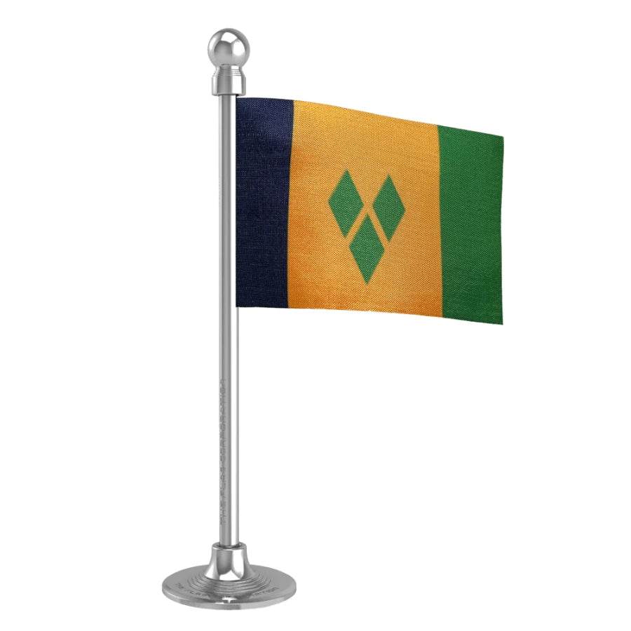 Saint Vincent & Grenadines Car Dashboard Flag of 2in x 3in With A Steel or Plastic Base