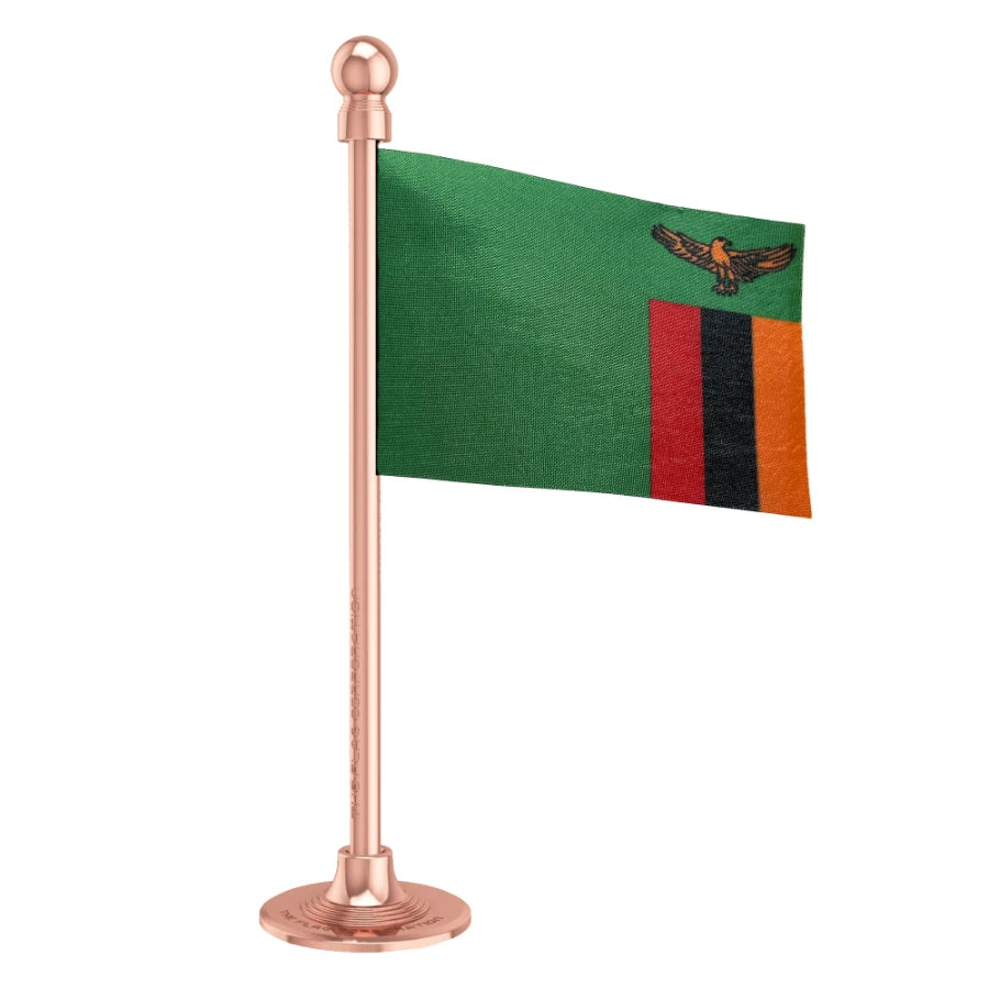 Zambia Car Dashboard Flag of 2in x 3in With A Steel or Plastic Base