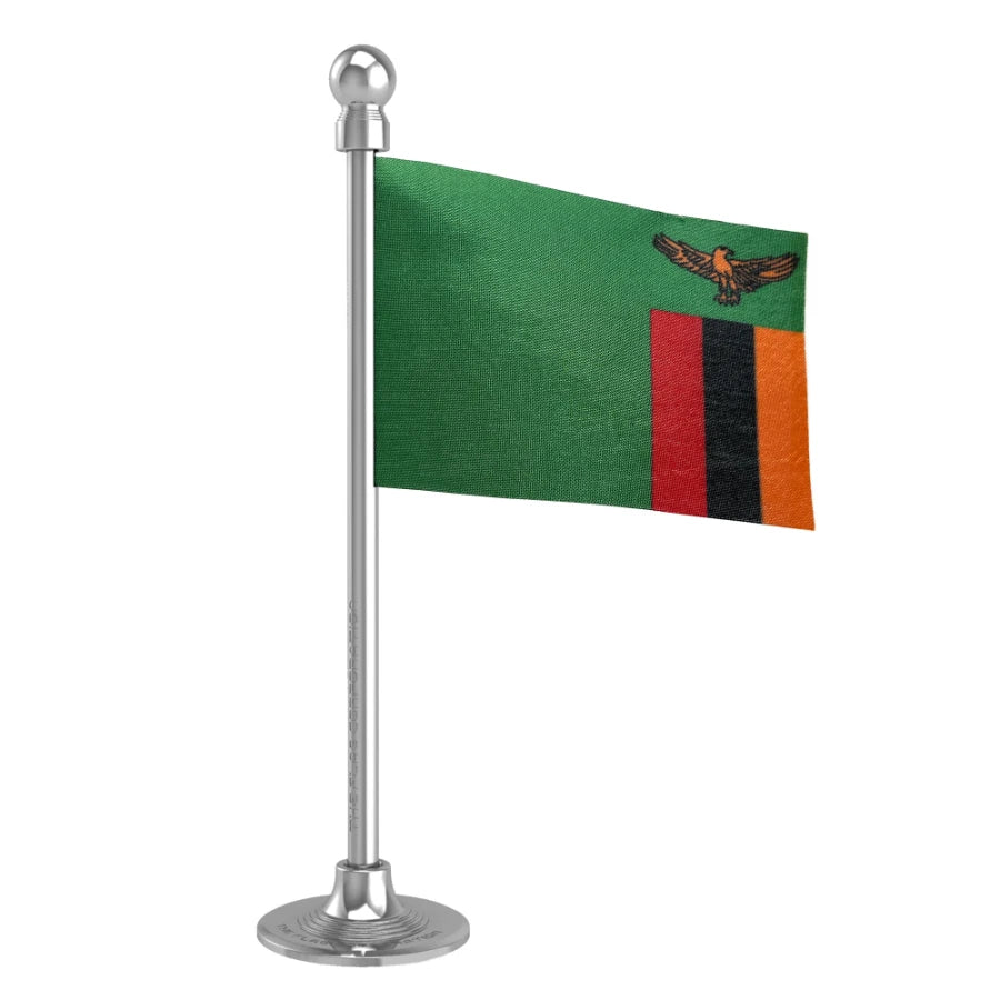 Zambia Car Dashboard Flag of 2in x 3in With A Steel or Plastic Base