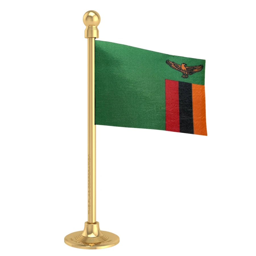 Zambia Car Dashboard Flag of 2in x 3in With A Steel or Plastic Base