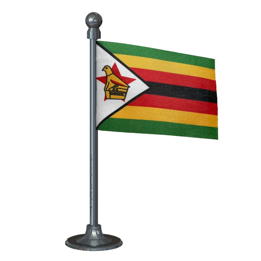 Zimbabwe Car Dashboard Flag of 2in x 3in With A Steel or Plastic Base