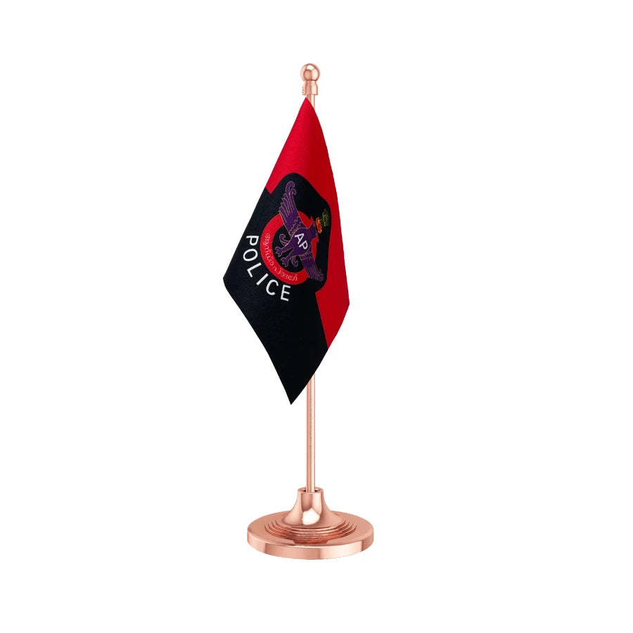 Andhra Pradesh Police Table Flag of 4in x 6in With A Heavy Plastic Base
