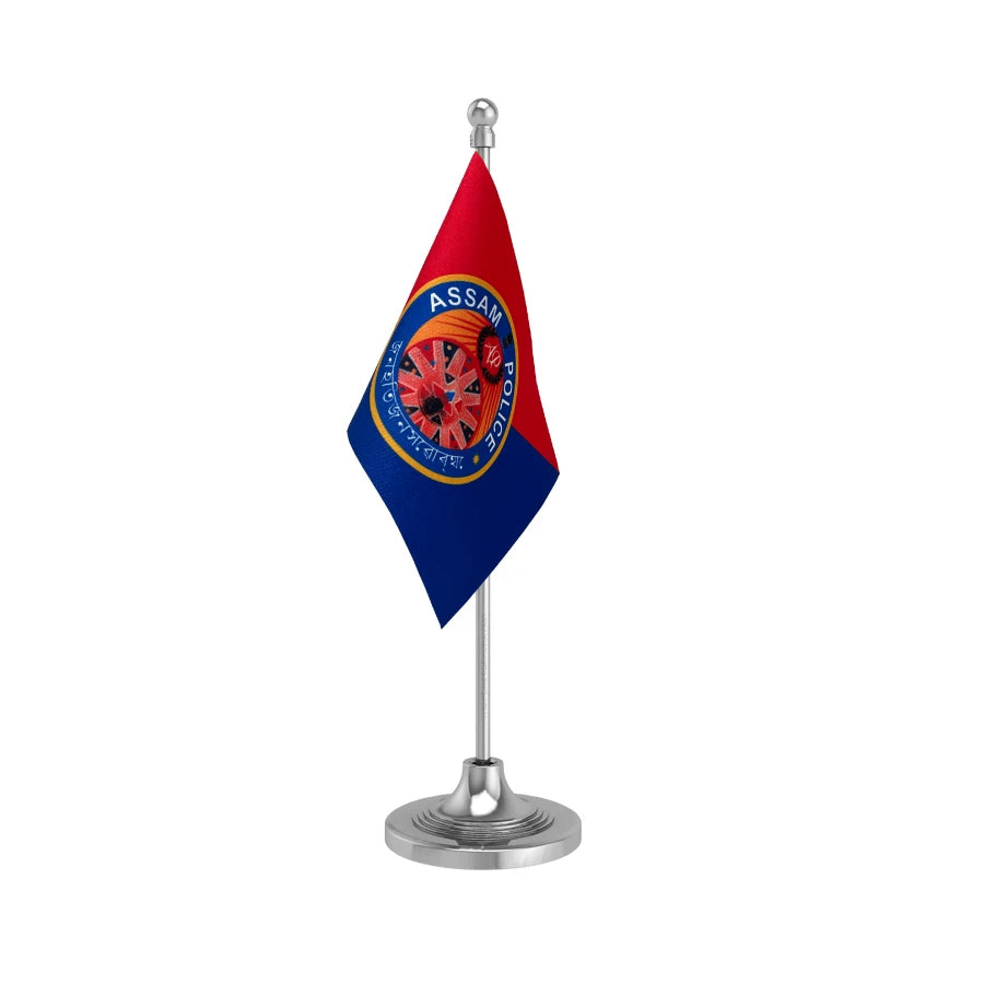 Assam Police Table Flag of 4in x 6in With A Heavy Plastic Base