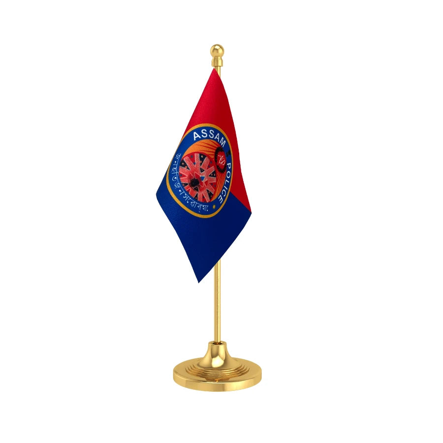 Assam Police Table Flag of 4in x 6in With A Heavy Plastic Base