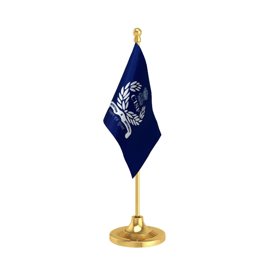 CISF Central Industrial Security Force Police Table Flag of 4in x 6in With A Heavy Plastic Base