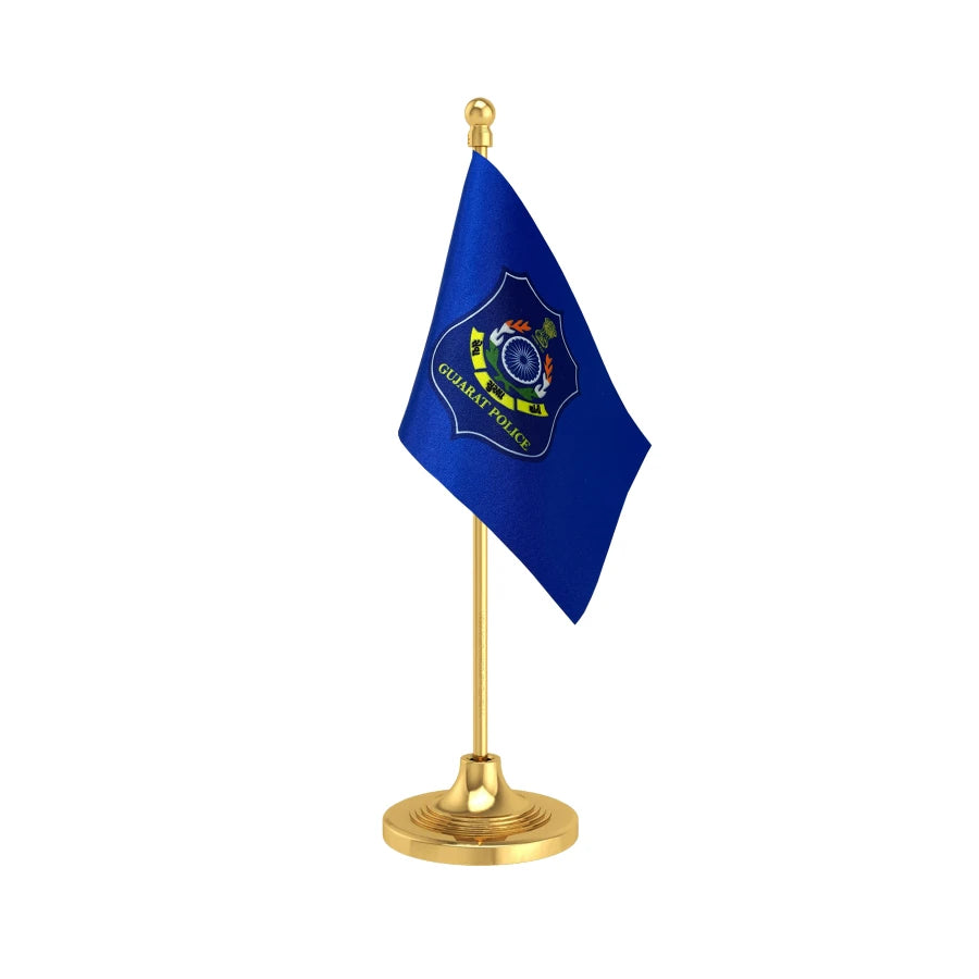 Gujarat Police Table Flag of 4in x 6in With A Heavy Plastic Base