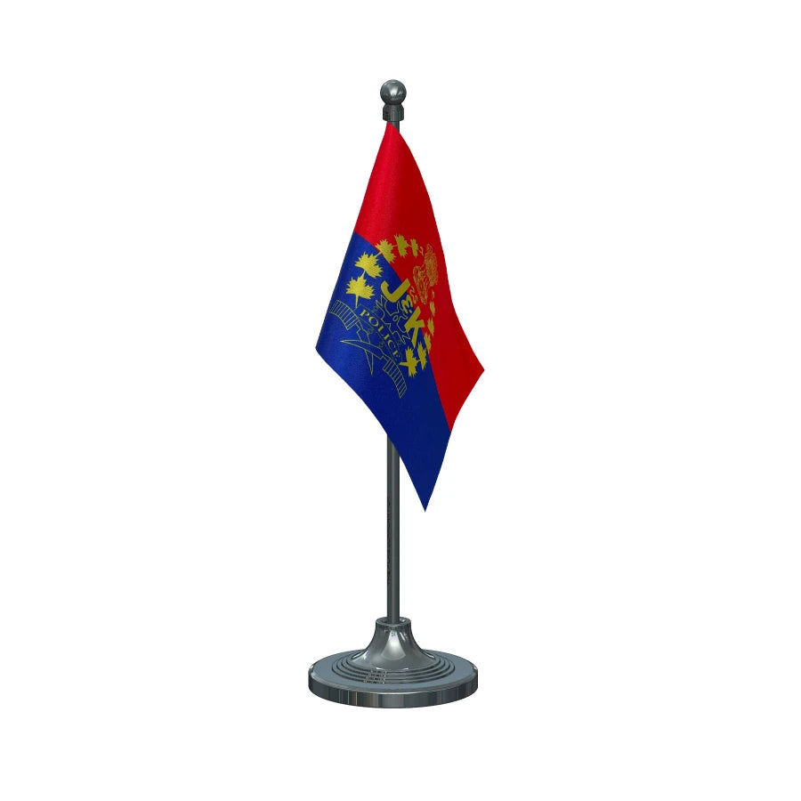 Jammu and Kashmir Police Table Flag of 4in x 6in With A Heavy Plastic Base