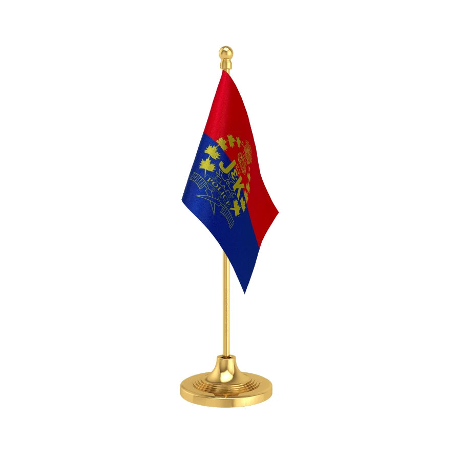 Jammu and Kashmir Police Table Flag of 4in x 6in With A Heavy Plastic Base