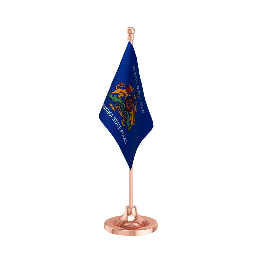 Karnataka Police Table Flag of 4in x 6in With A Heavy Plastic Base