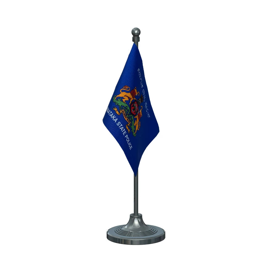Karnataka Police Table Flag of 4in x 6in With A Heavy Plastic Base