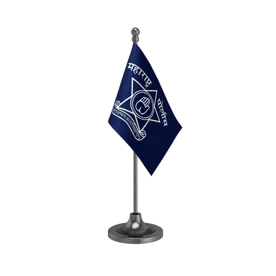 Maharashtra Police Table Flag of 4in x 6in With A Heavy Plastic Base