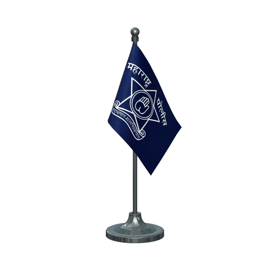 Maharashtra Police Table Flag of 4in x 6in With A Heavy Plastic Base