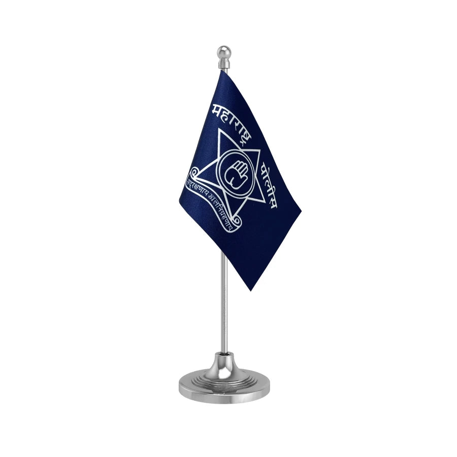 Maharashtra Police Table Flag of 4in x 6in With A Heavy Plastic Base