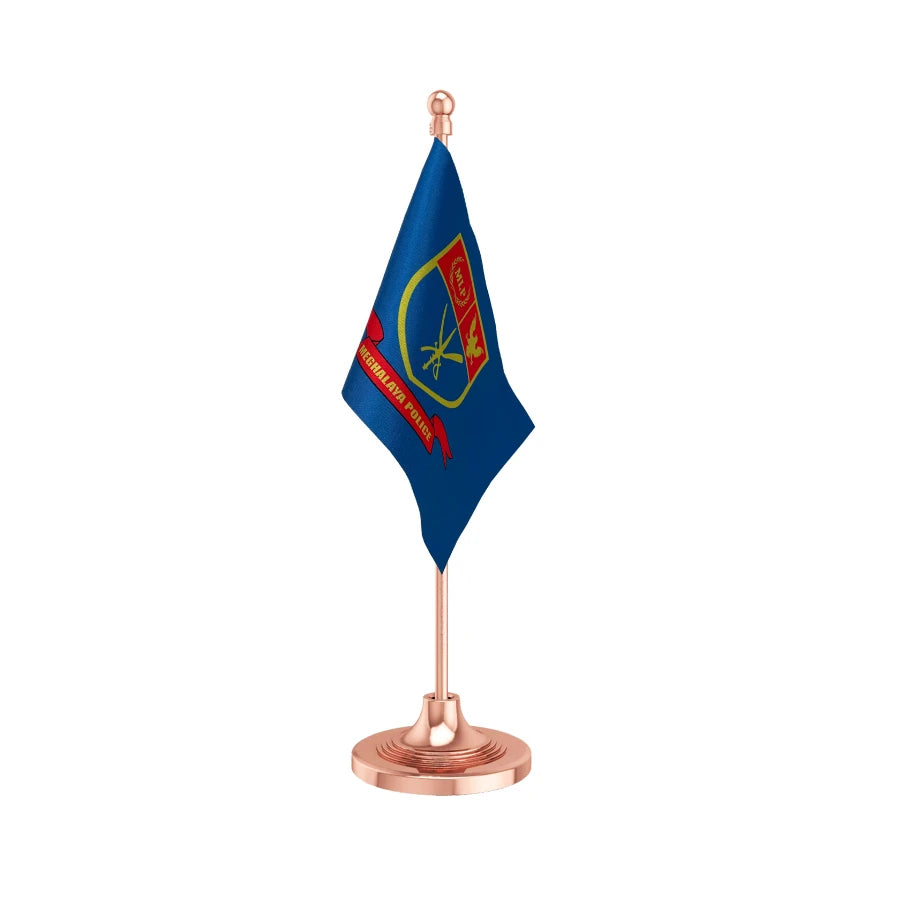 Meghalaya Police Table Flag of 4in x 6in With A Heavy Plastic Base