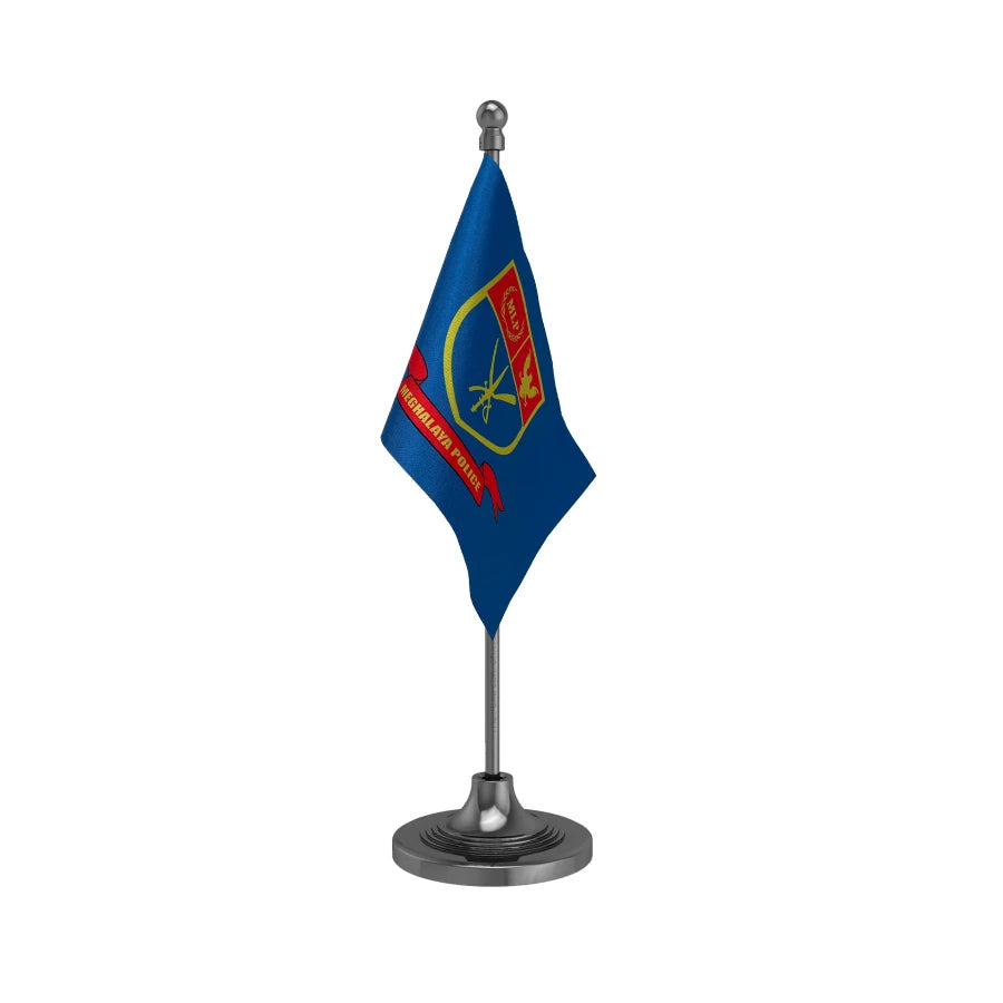 Meghalaya Police Table Flag of 4in x 6in With A Heavy Plastic Base