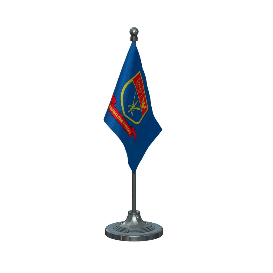 Meghalaya Police Table Flag of 4in x 6in With A Heavy Plastic Base