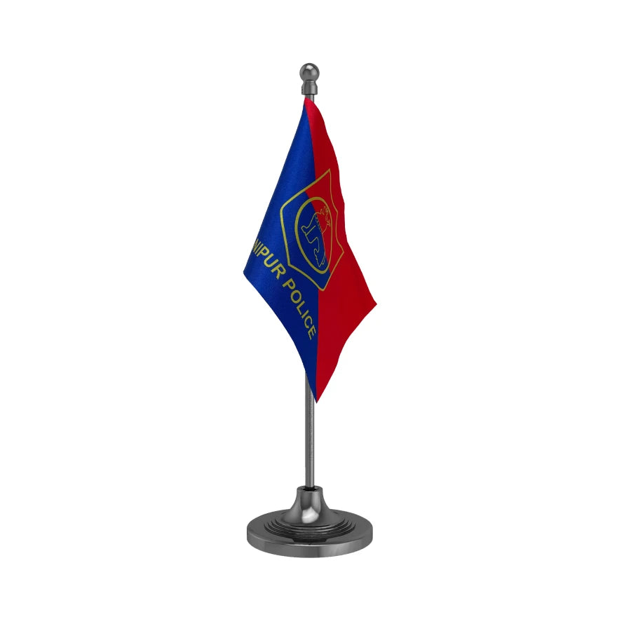 Manipur Police Table Flag of 4in x 6in With A Heavy Plastic Base