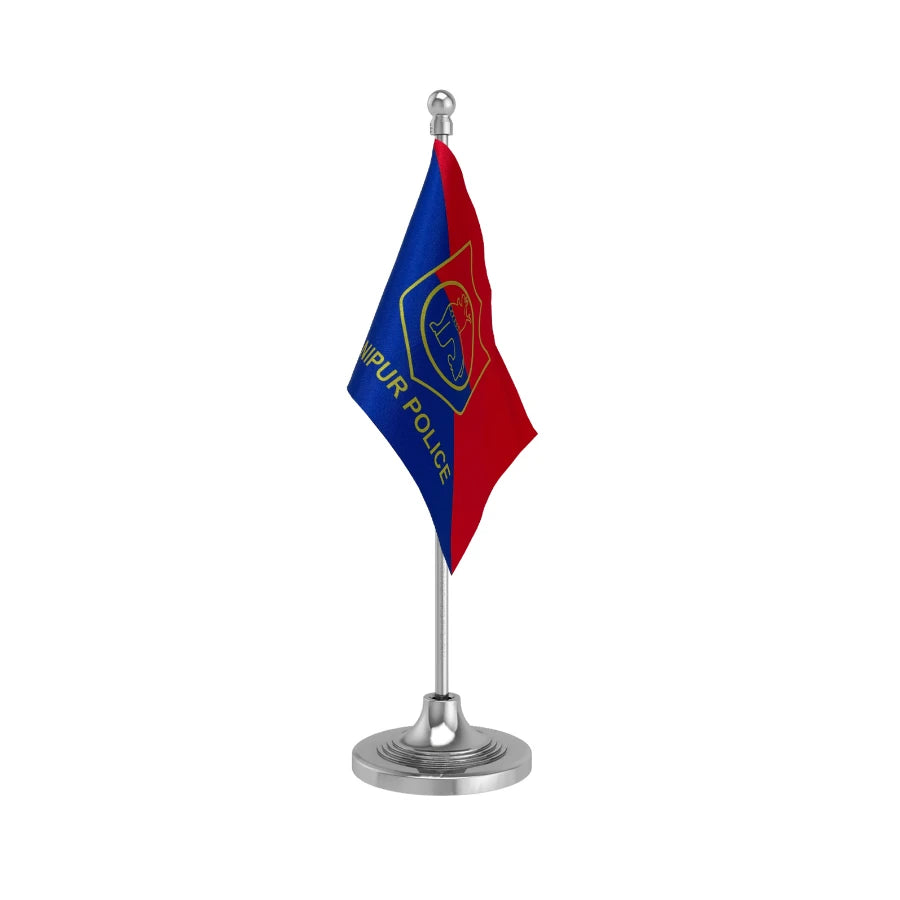 Manipur Police Table Flag of 4in x 6in With A Heavy Plastic Base