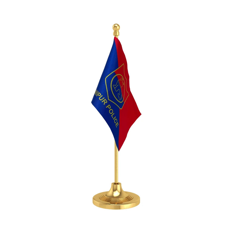 Manipur Police Table Flag of 4in x 6in With A Heavy Plastic Base