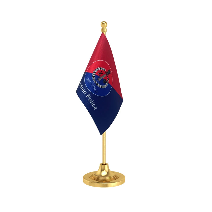 Rajasthan Police Table Flag of 4in x 6in With A Heavy Plastic Base