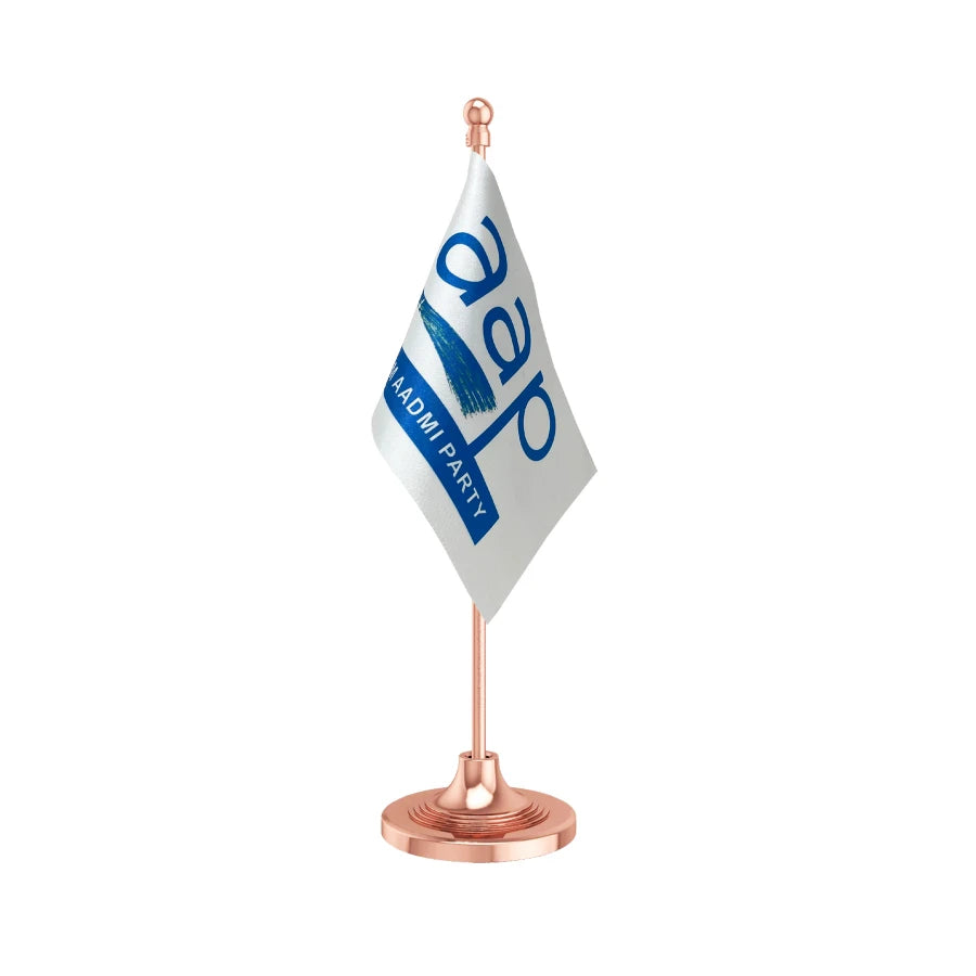 AAP Aam Aadmi Party Table Flag of 4in x 6in With A Heavy Plastic Base