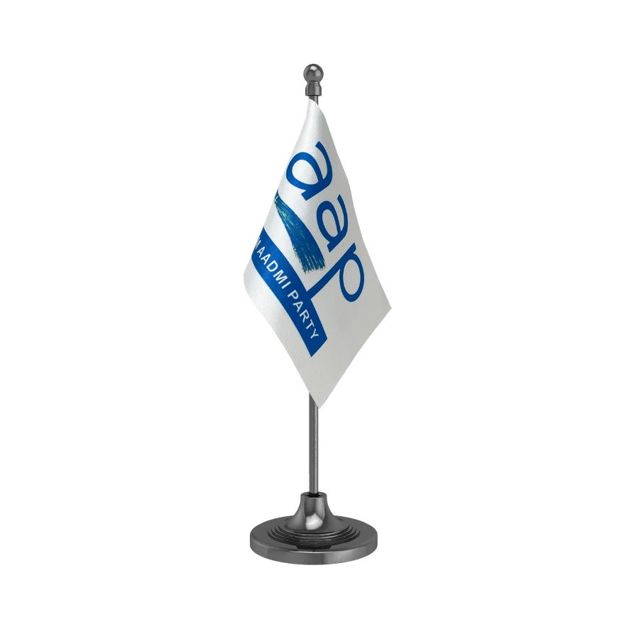 AAP Aam Aadmi Party Table Flag of 4in x 6in With A Heavy Plastic Base
