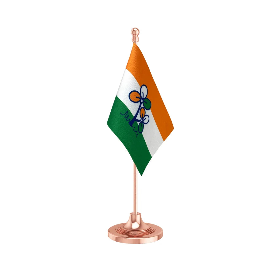 TMC or AITC All India Trinamool Congress Table Flag of 4in x 6in With A Heavy Plastic Base
