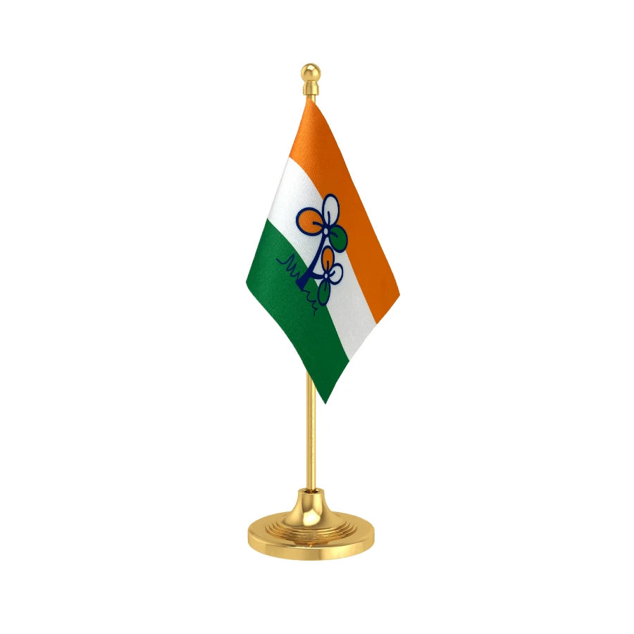 TMC or AITC All India Trinamool Congress Table Flag of 4in x 6in With A Heavy Plastic Base